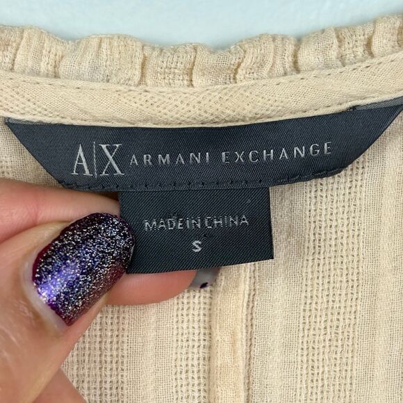 Armani Exchange Vintage Button Up Ruffle Top Sleeveless Blouse Cream Cotton S - Picture 7 of 8